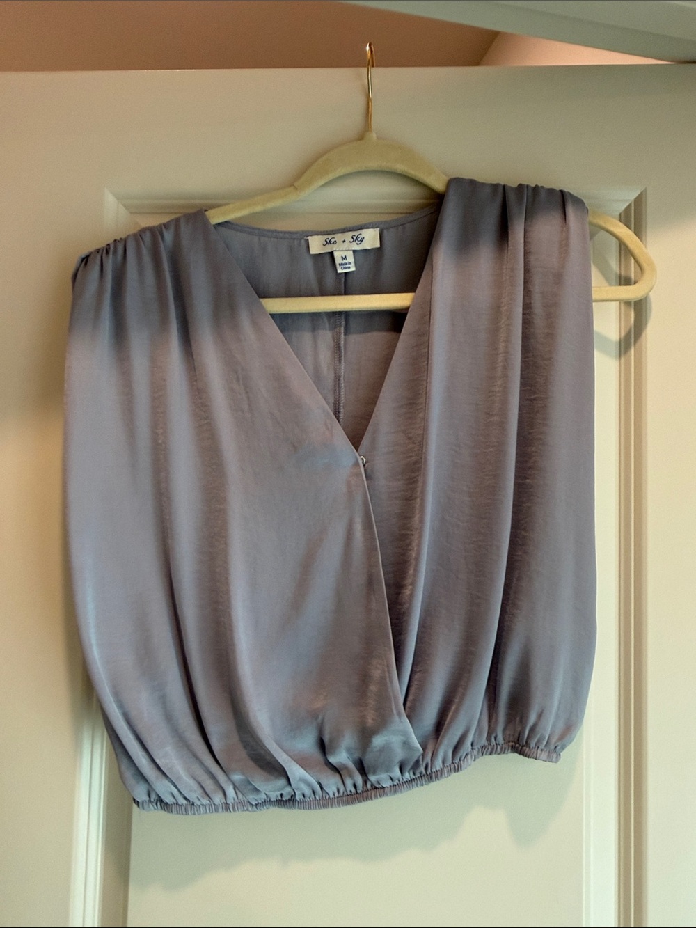 Gray V-Neck Sleeveless Blouse